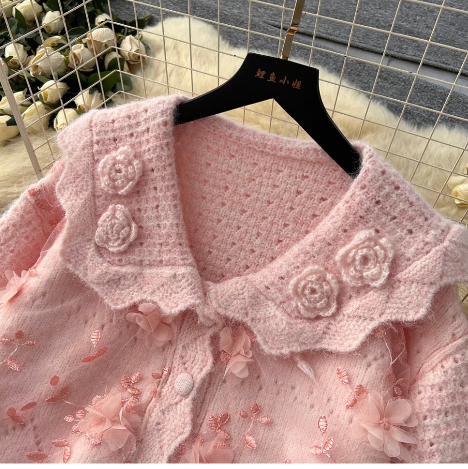 Sweetie Embroidered Cardigan & Skirt 2Pcs