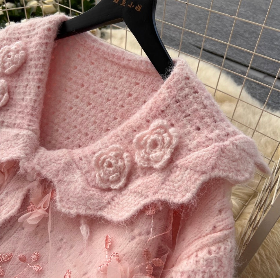 Sweetie Embroidered Cardigan & Skirt 2Pcs
