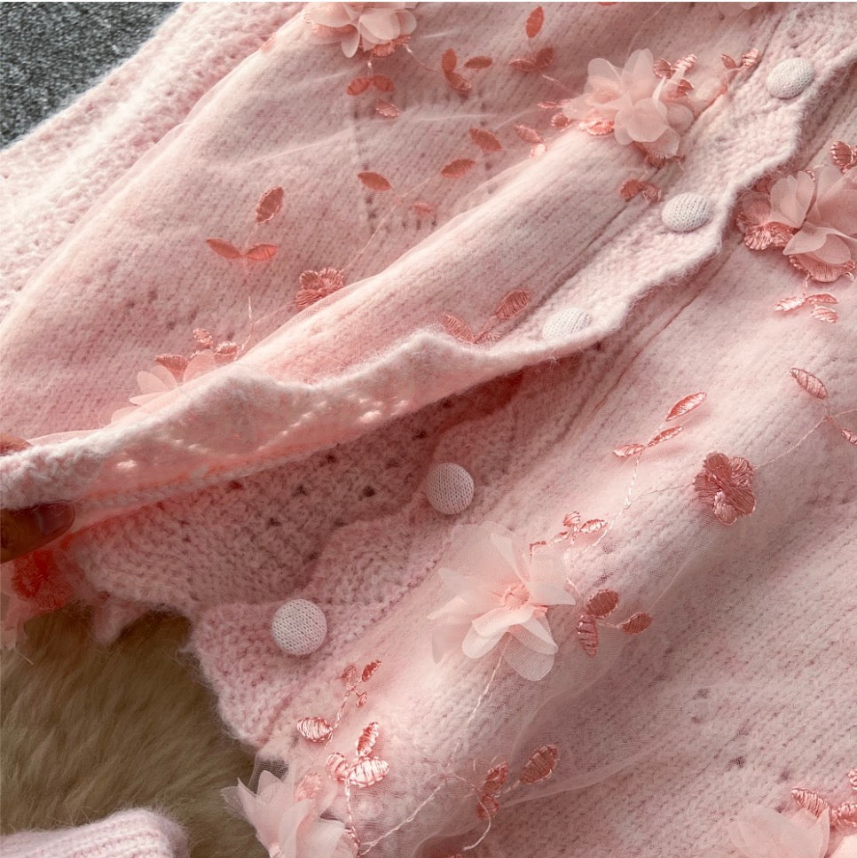 Sweetie Embroidered Cardigan & Skirt 2Pcs