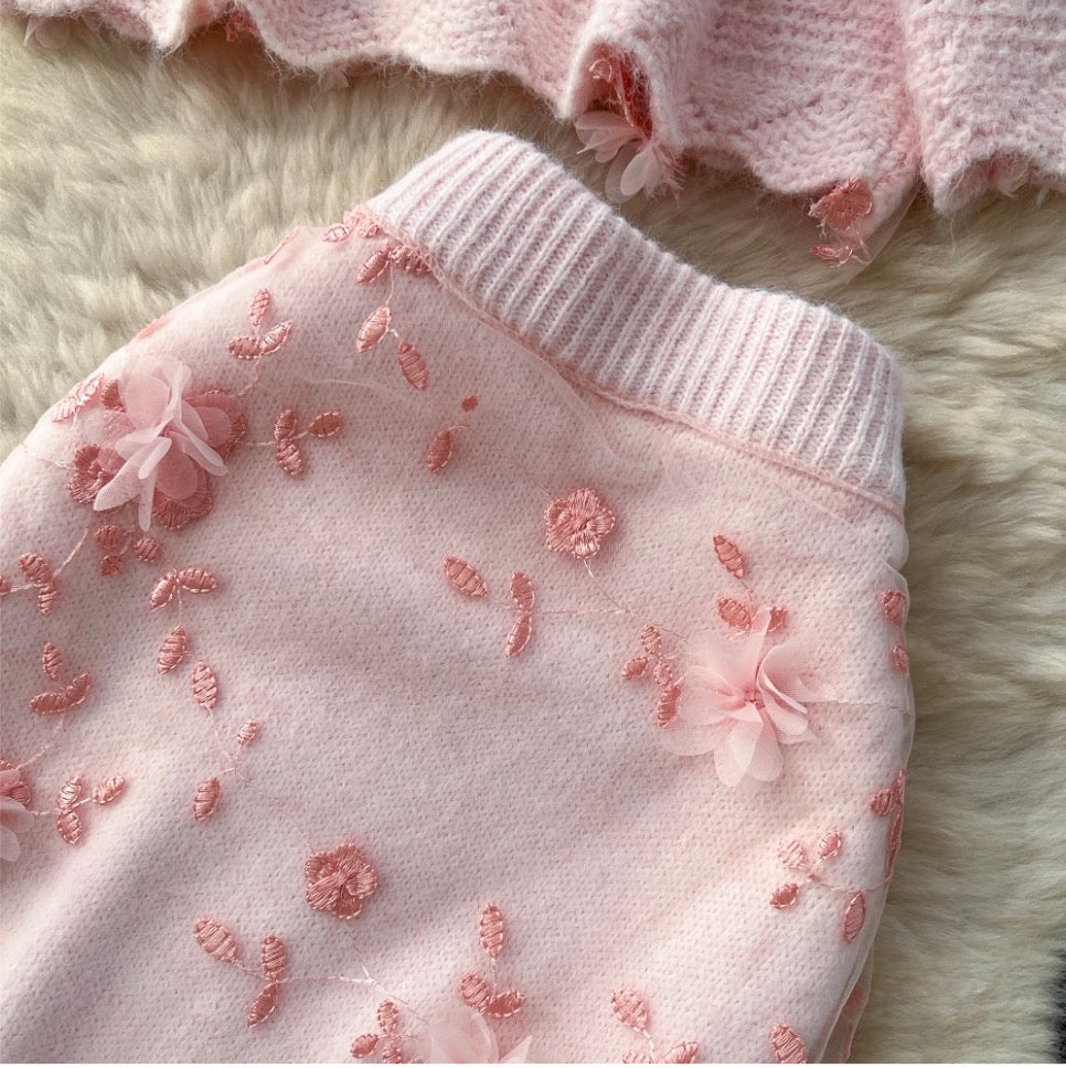 Sweetie Embroidered Cardigan & Skirt 2Pcs