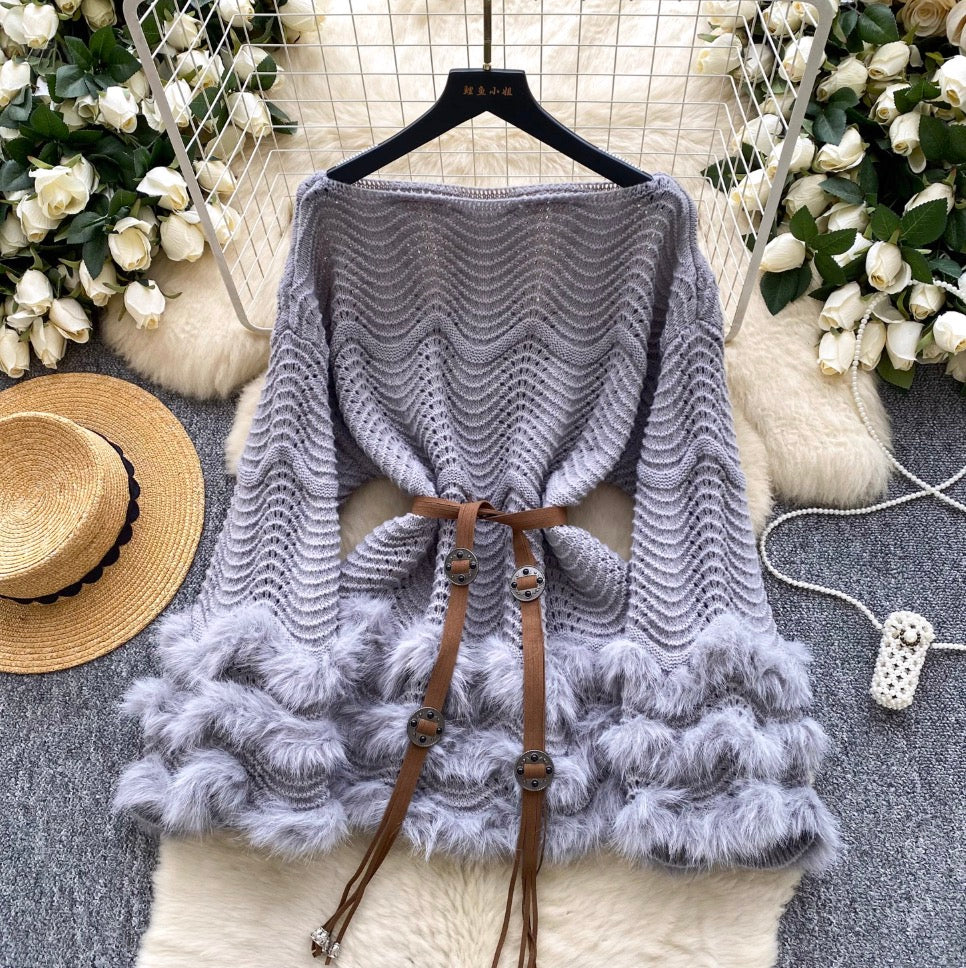 Furry Patchwork Loose-fit Knitwear