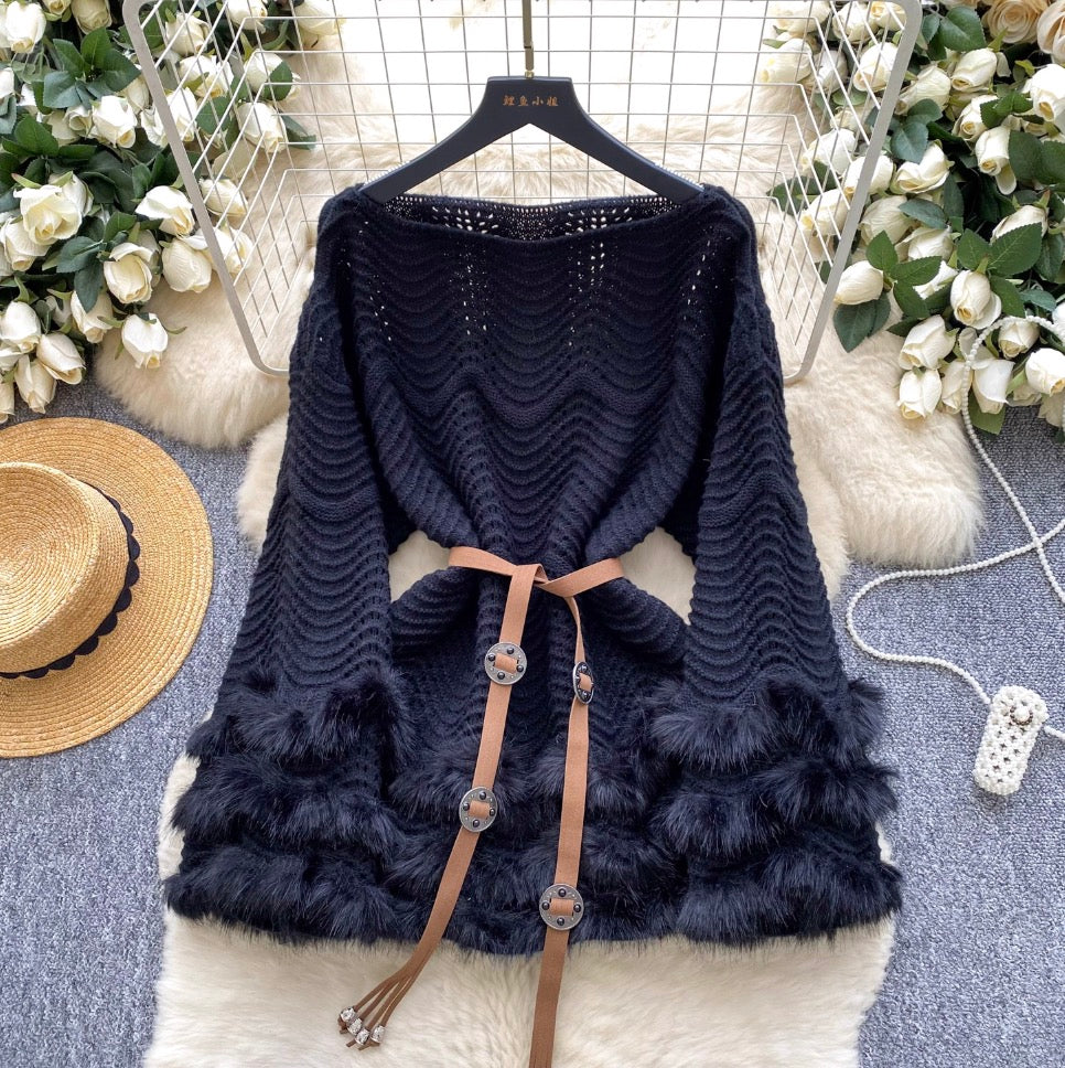 Furry Patchwork Loose-fit Knitwear