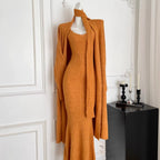 Cardigan & Slip Dress & Ribbon Knitted 3Pcs