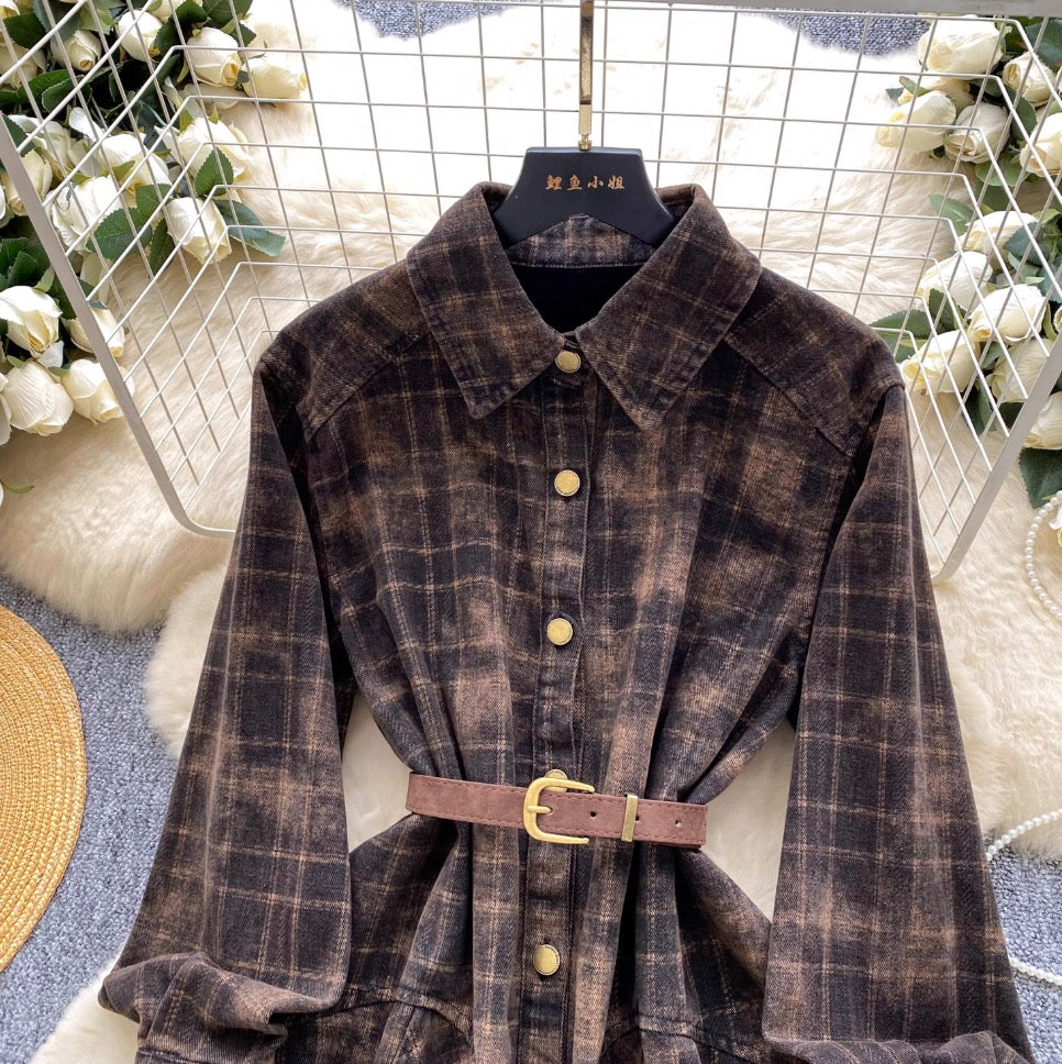 POLO Collar Plaid Shirt Dress