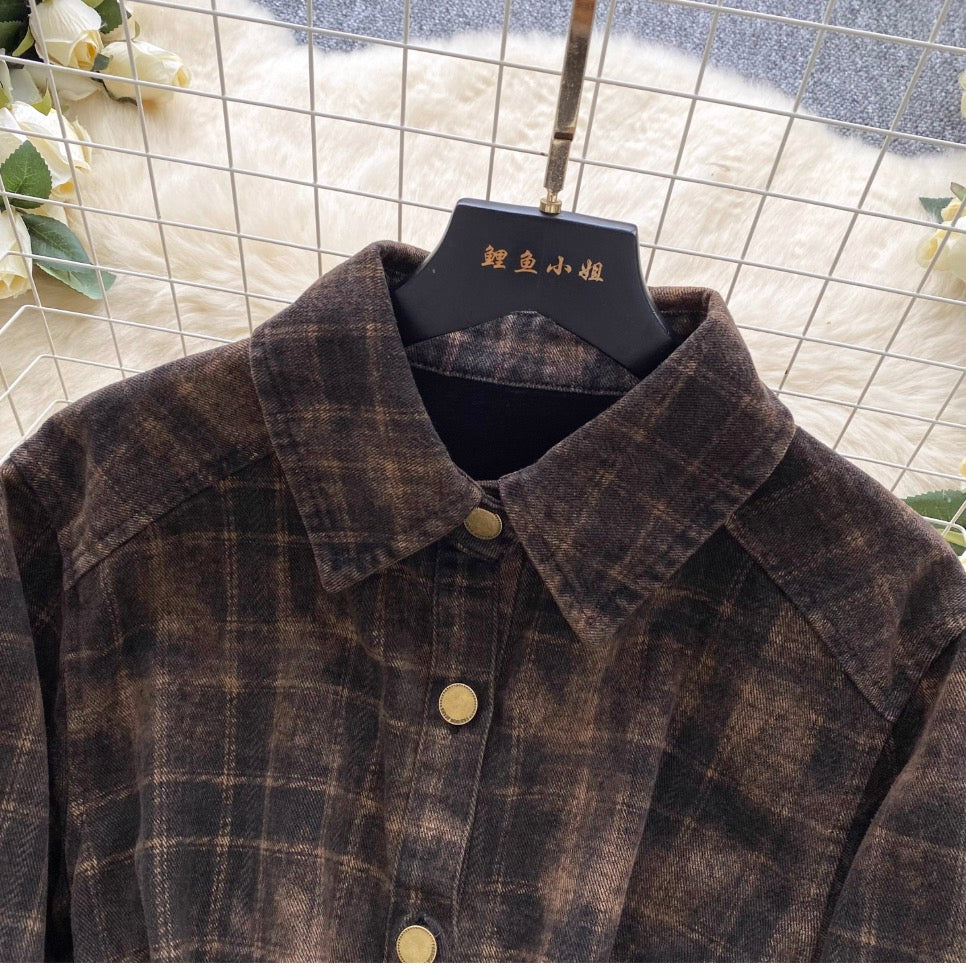POLO Collar Plaid Shirt Dress