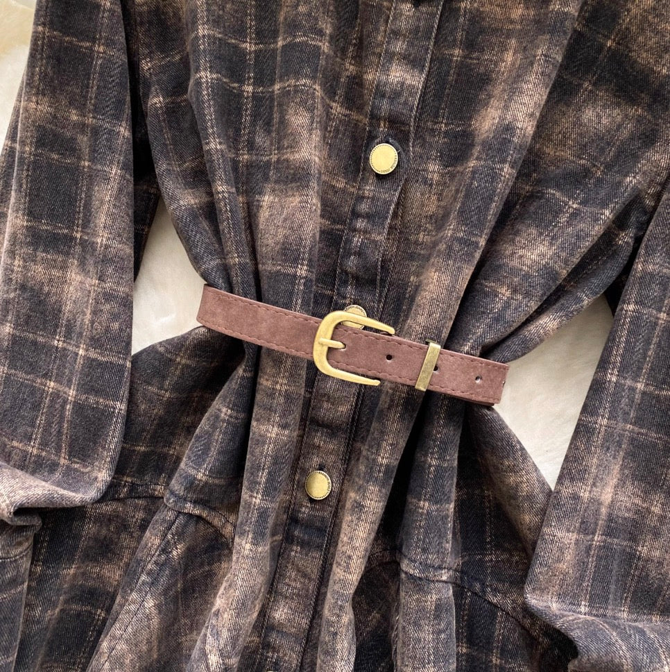 POLO Collar Plaid Shirt Dress