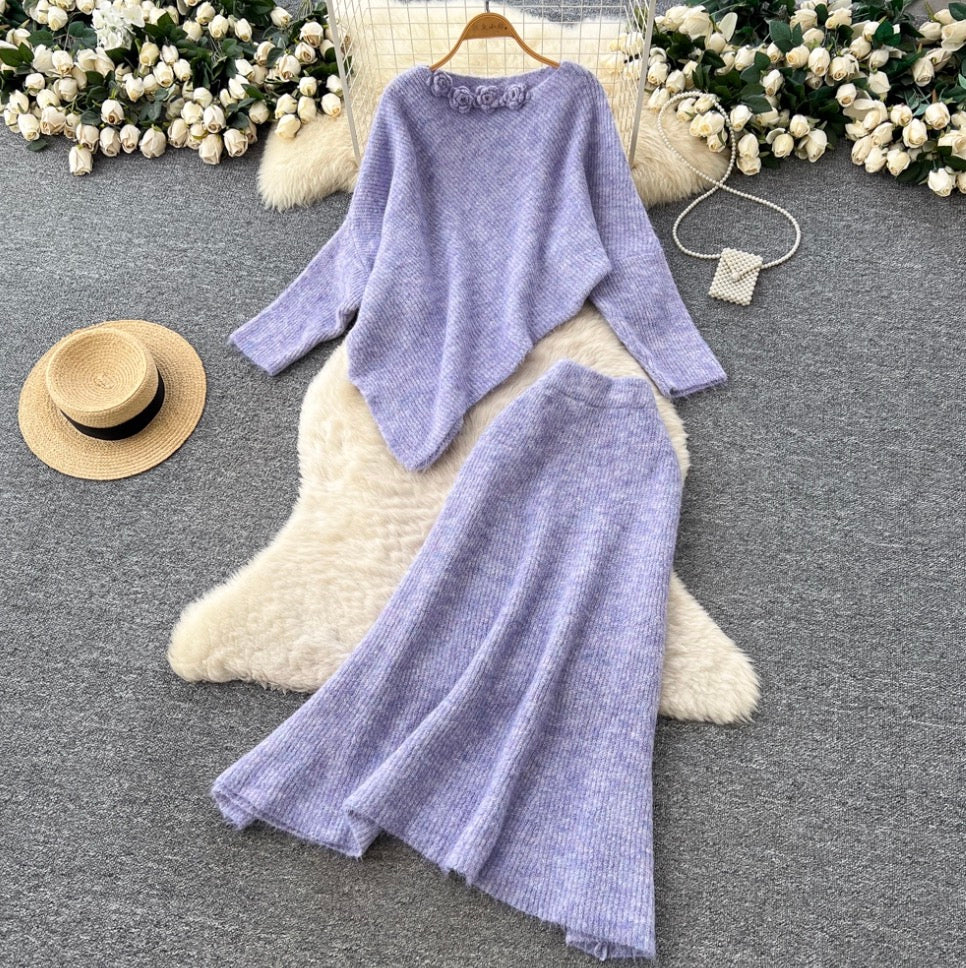 Asymmetric Knitwear & Skirt Knit 2Pcs