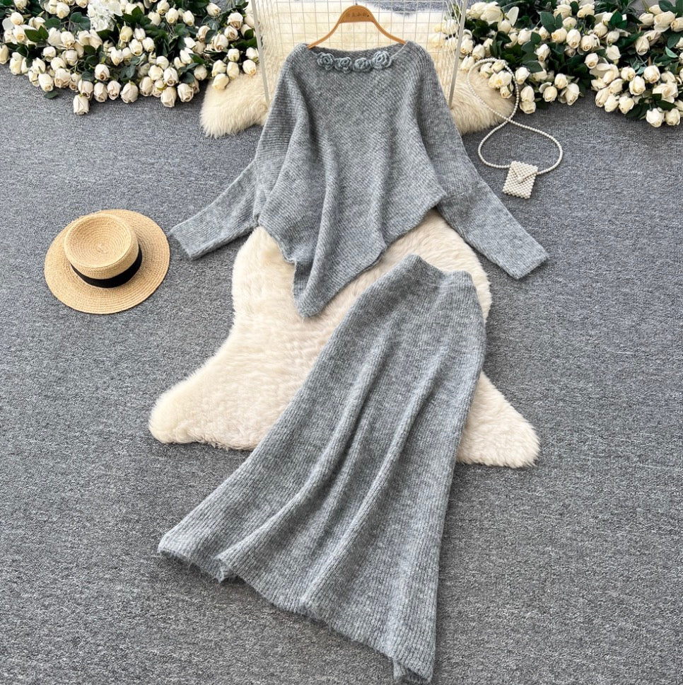 Asymmetric Knitwear & Skirt Knit 2Pcs
