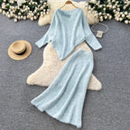 Asymmetric Knitwear & Skirt Knit 2Pcs