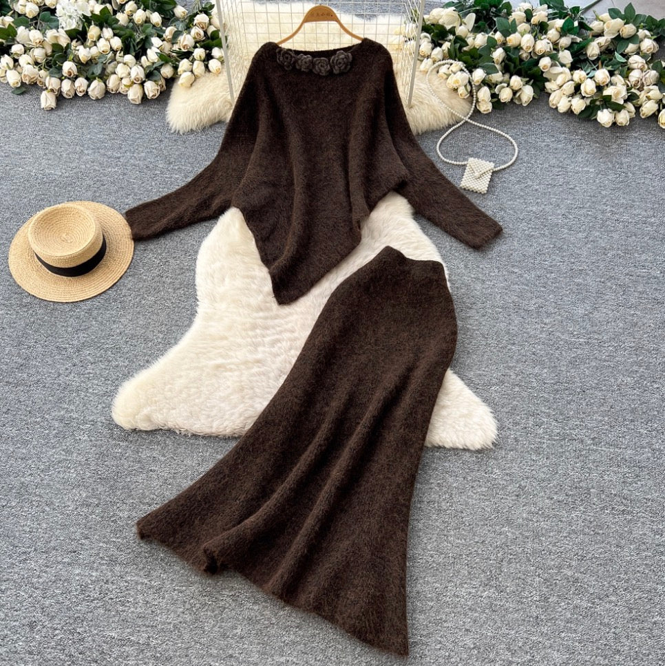 Asymmetric Knitwear & Skirt Knit 2Pcs
