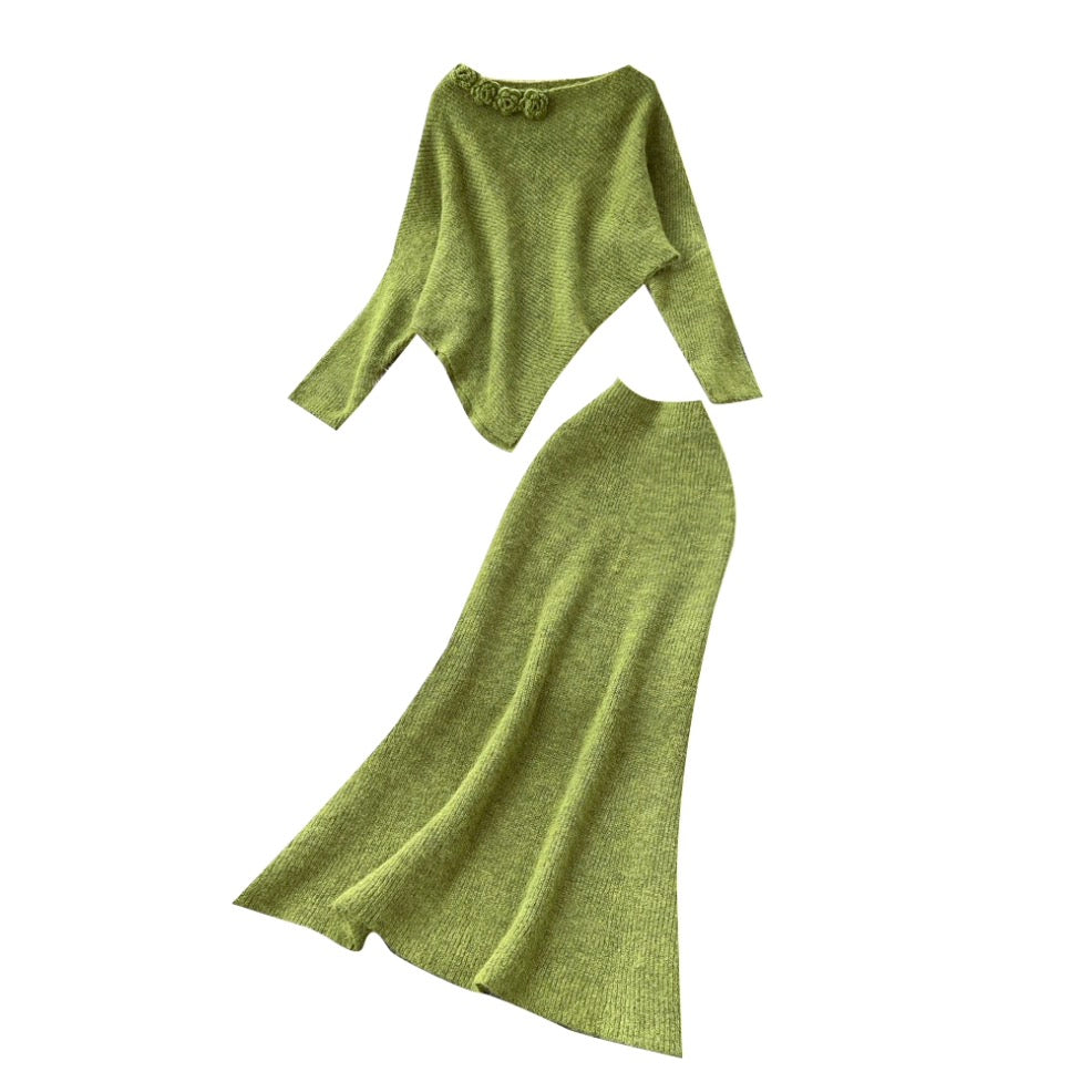 Asymmetric Knitwear & Skirt Knit 2Pcs
