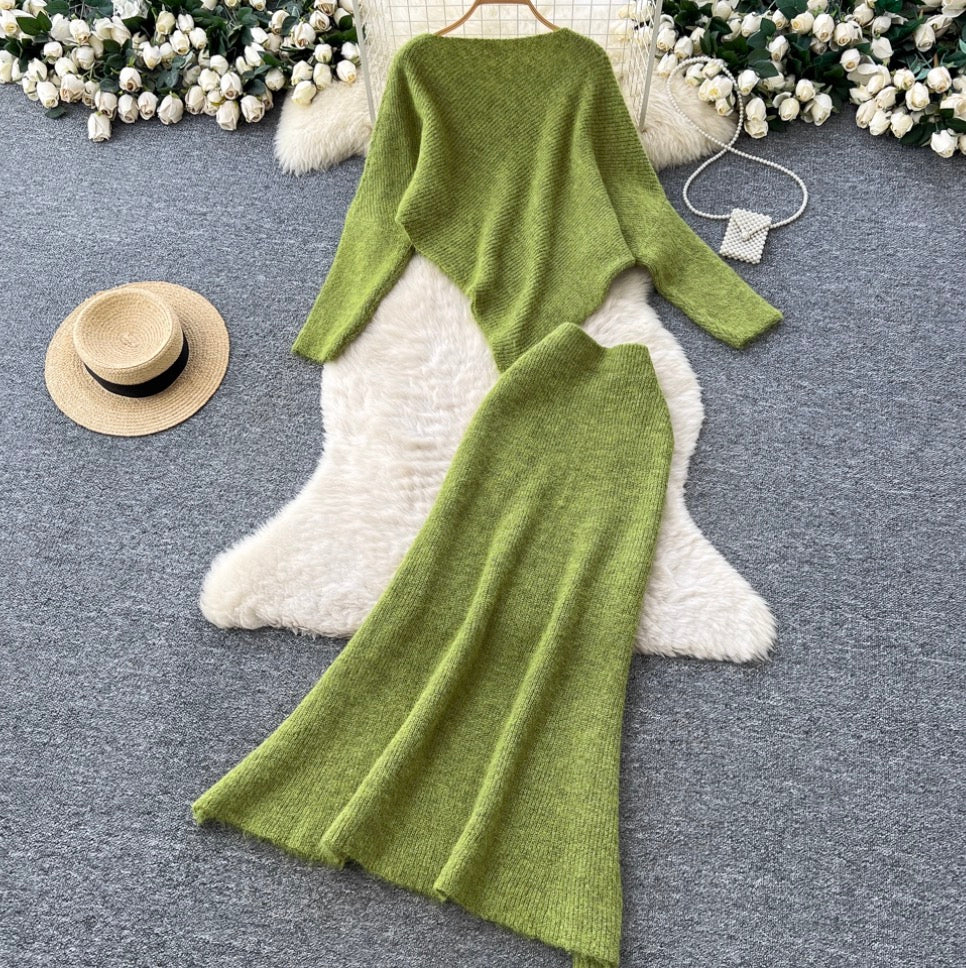 Asymmetric Knitwear & Skirt Knit 2Pcs