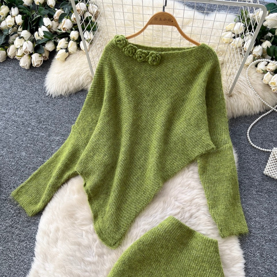 Asymmetric Knitwear & Skirt Knit 2Pcs