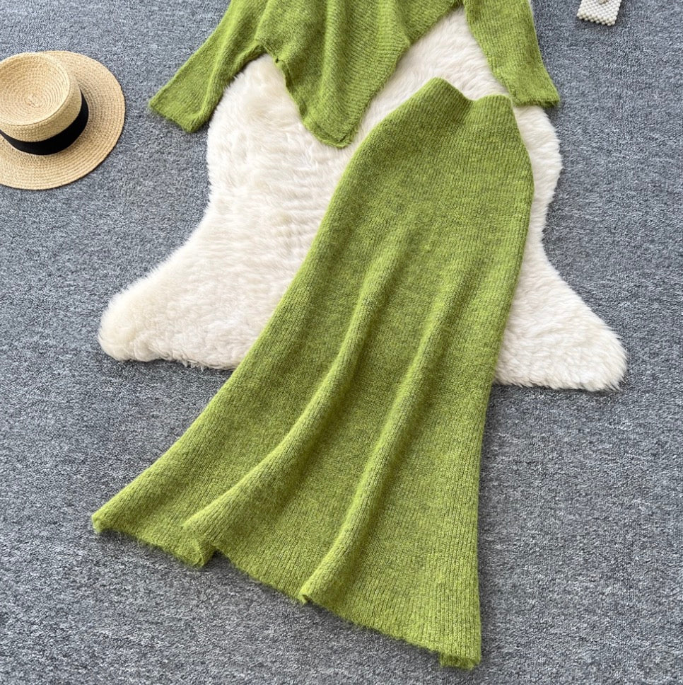 Asymmetric Knitwear & Skirt Knit 2Pcs