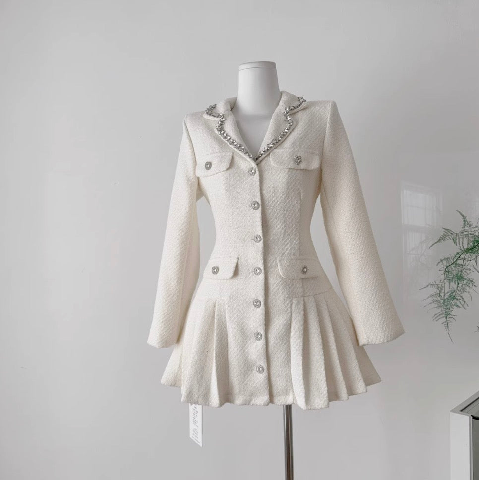 Single-breasted Tweed Pleated Dress