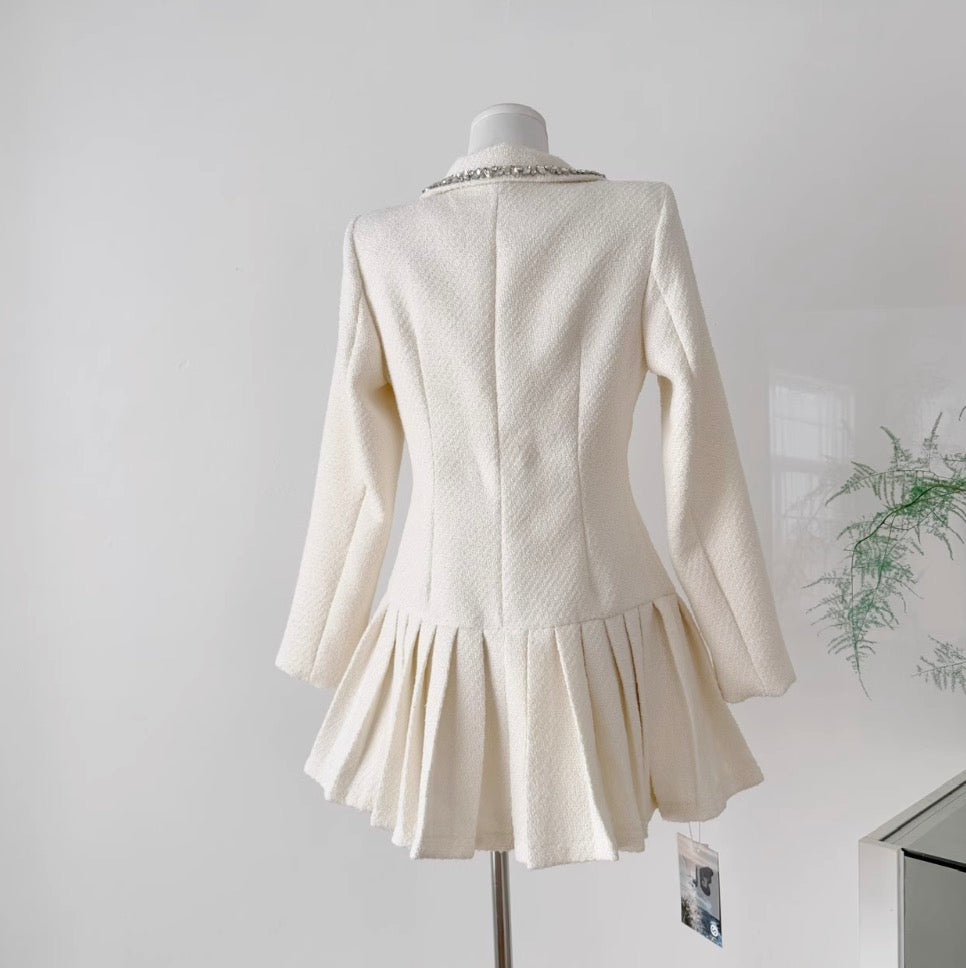 Single-breasted Tweed Pleated Dress