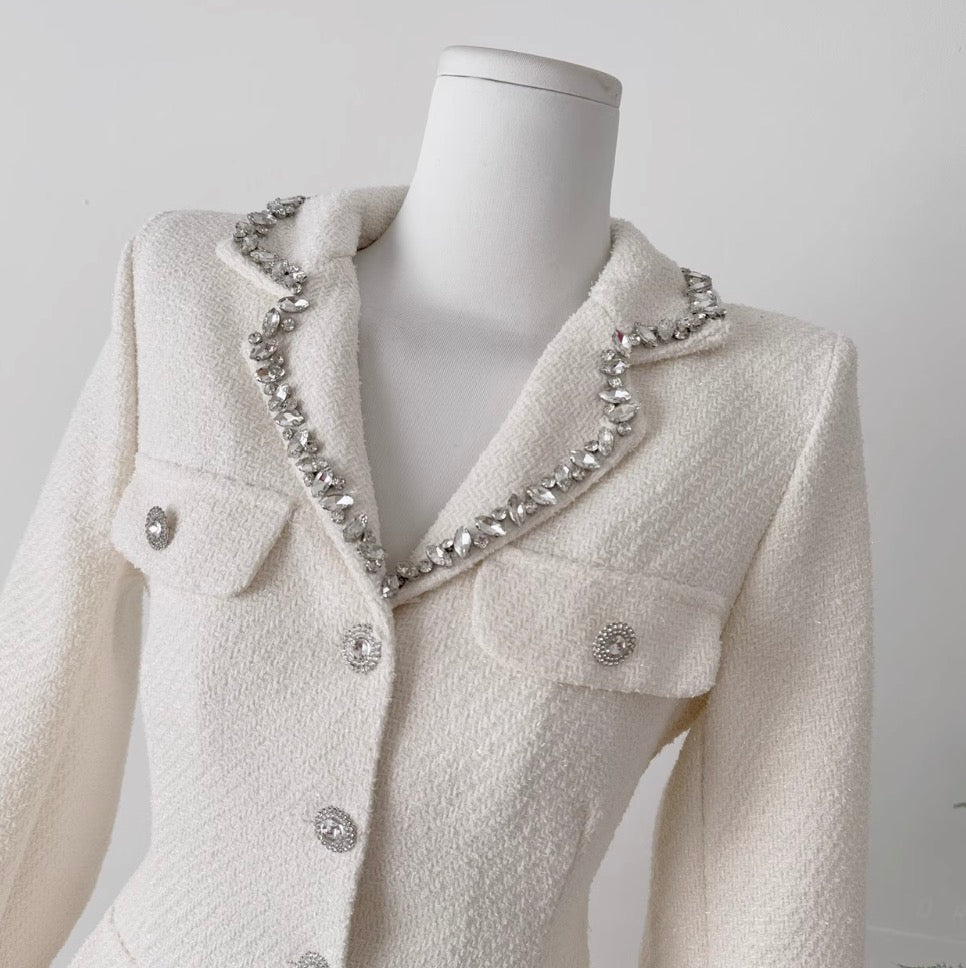 Single-breasted Tweed Pleated Dress