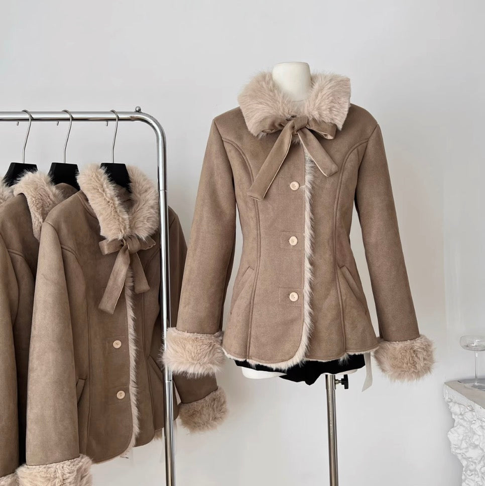 Furry Collar Patchwork Thermal Coat