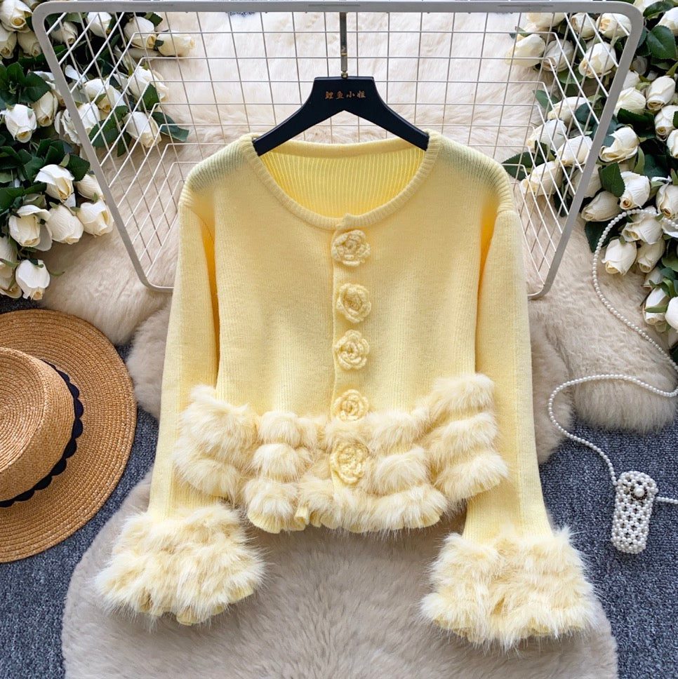 French Style Furry Patchwork Cardigan
