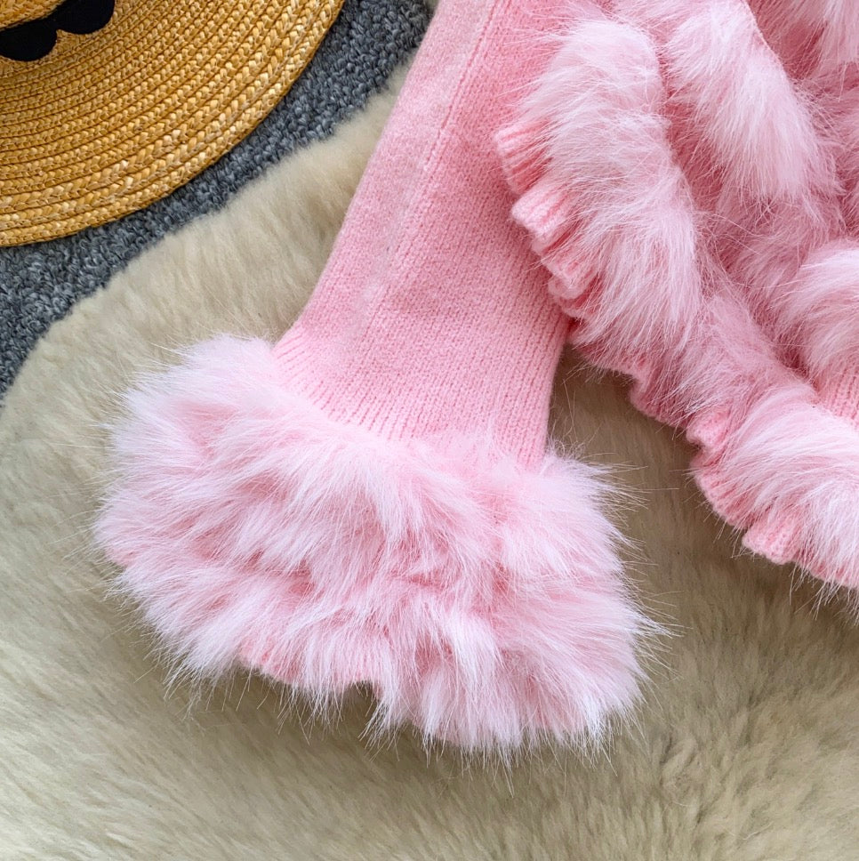 French Style Furry Patchwork Cardigan