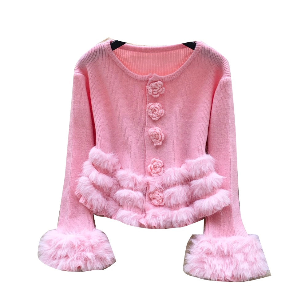 French Style Furry Patchwork Cardigan