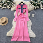 Color-blocking Round Collar Knitted Dress