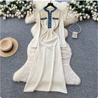 Color-blocking Round Collar Knitted Dress
