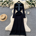Color-blocking Round Collar Knitted Dress