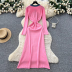 Color-blocking Round Collar Knitted Dress