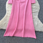 Color-blocking Round Collar Knitted Dress
