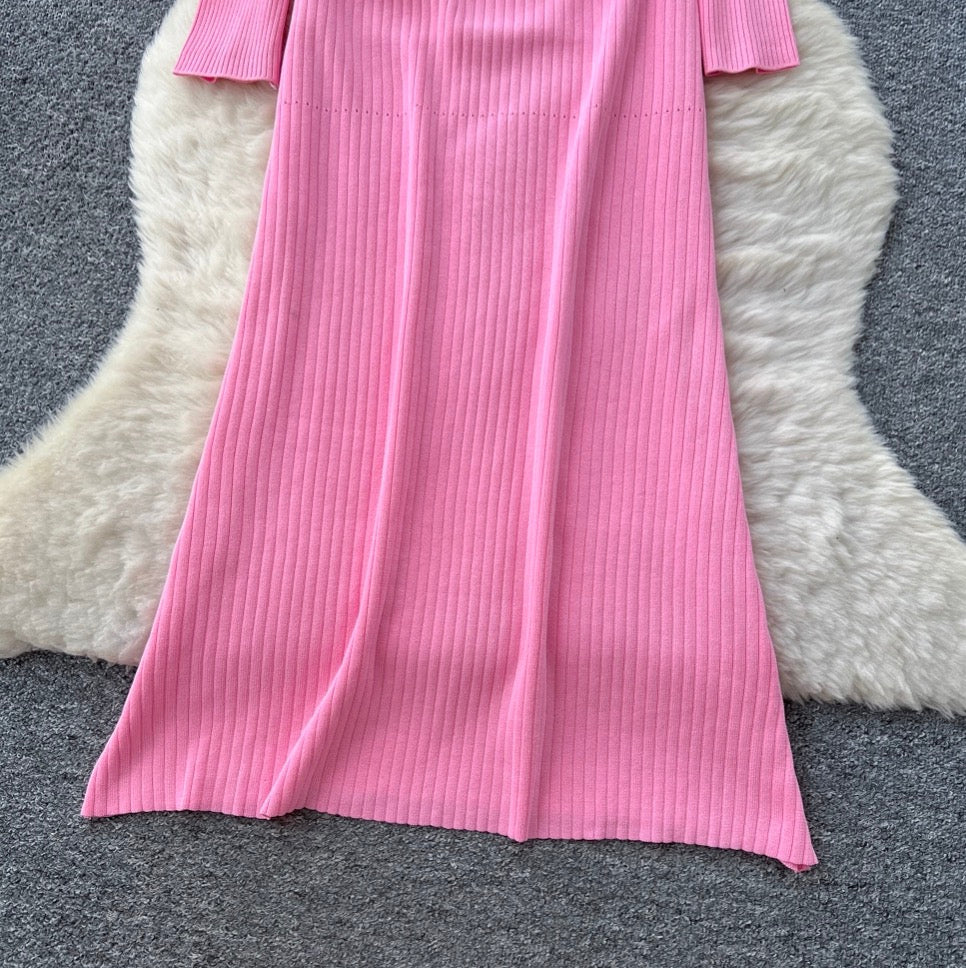 Color-blocking Round Collar Knitted Dress