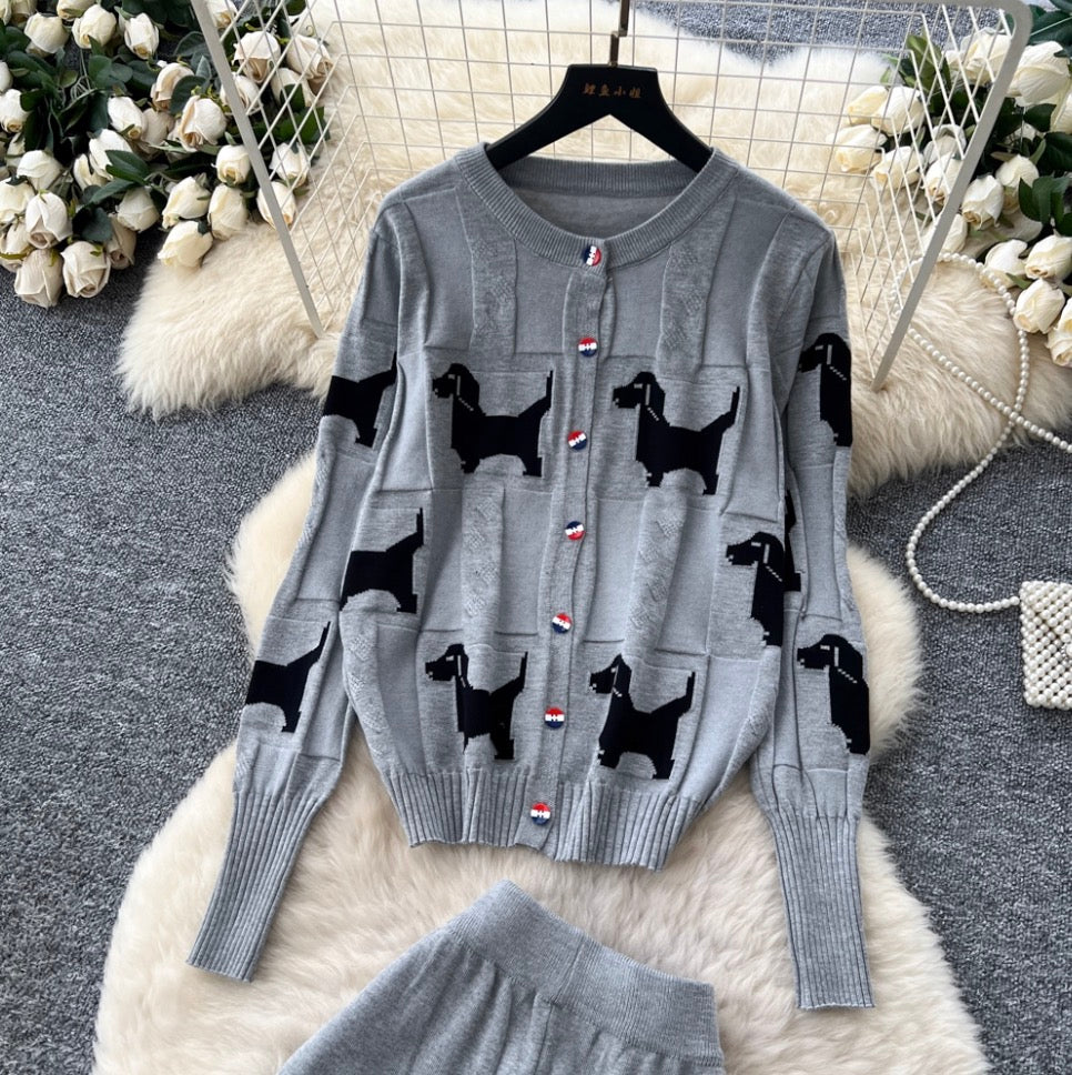 Print Cardigan & Wide-leg Trousers 2Pcs