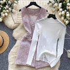 Tweed Vest Dress & Knitwear 2Pcs