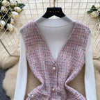 Tweed Vest Dress & Knitwear 2Pcs