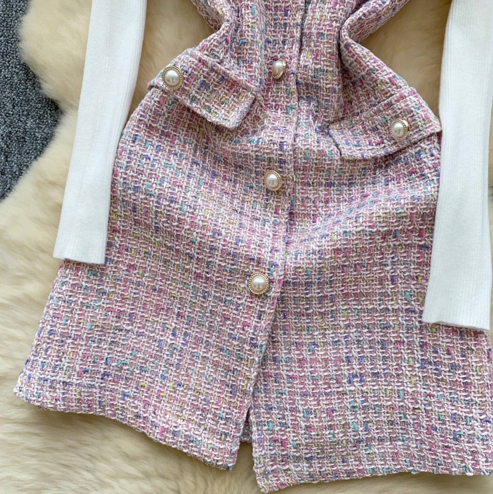 Tweed Vest Dress & Knitwear 2Pcs