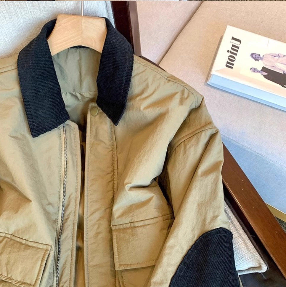 Polo Collar Color-blocking Jacket