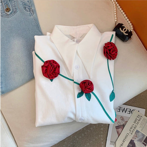 3d Rose Decor White Shirt
