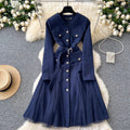 V-neck Mesh Patchwork Elegant Dress