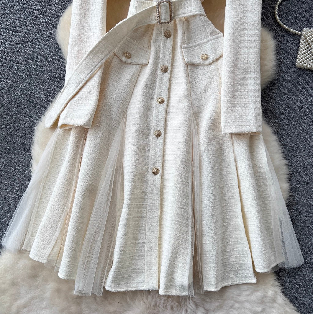 V-neck Mesh Patchwork Elegant Dress
