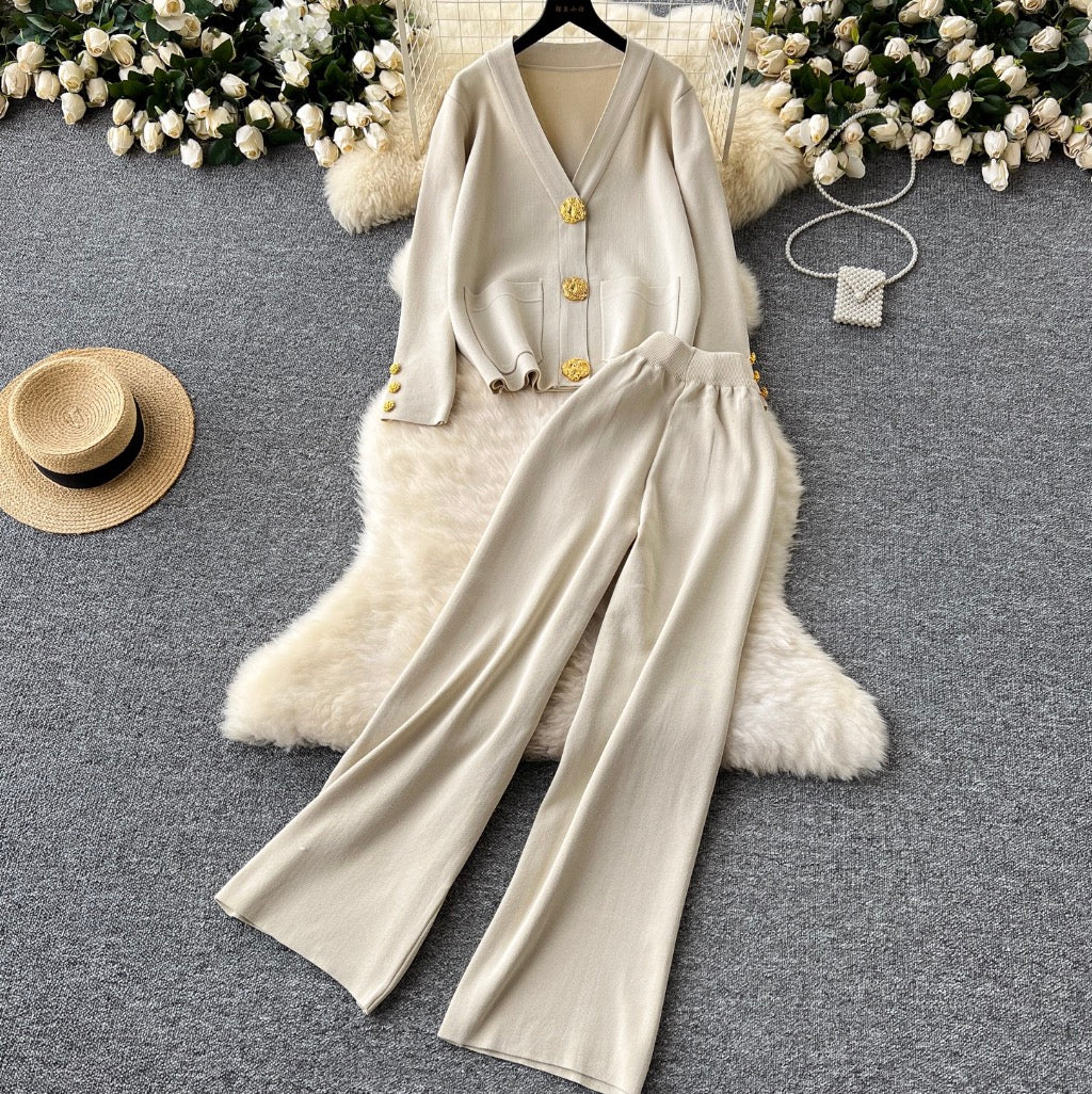 Loose-fit Cardigan & Trousers Knitted 2Pcs