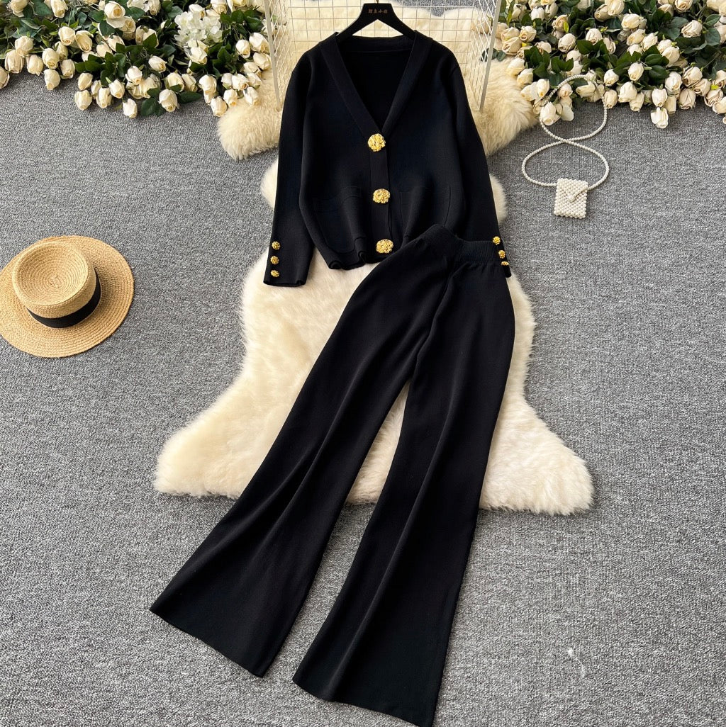 Loose-fit Cardigan & Trousers Knitted 2Pcs