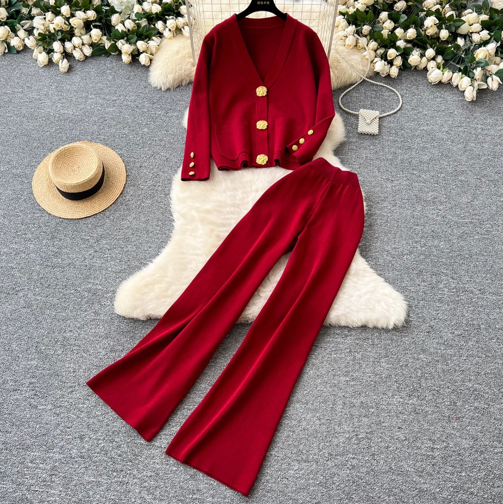 Loose-fit Cardigan & Trousers Knitted 2Pcs
