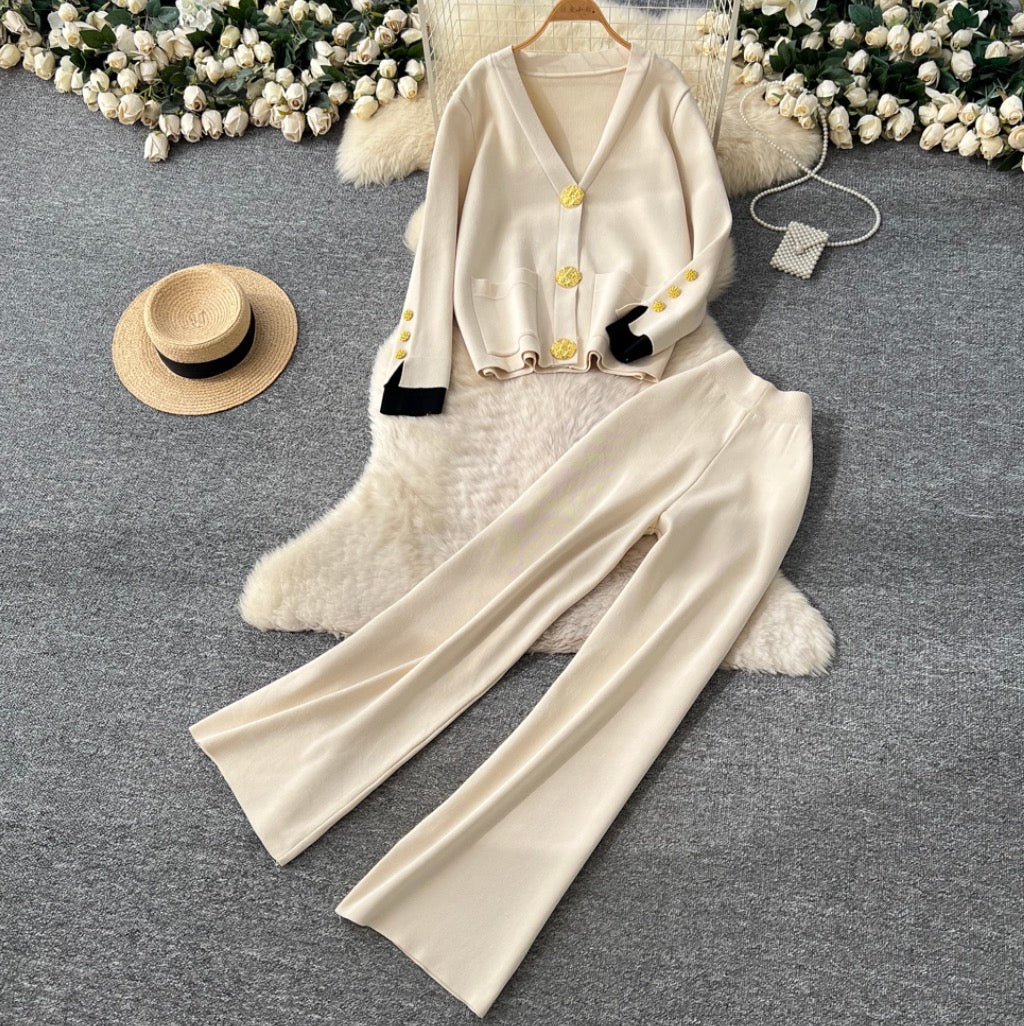 Loose-fit Cardigan & Trousers Knitted 2Pcs