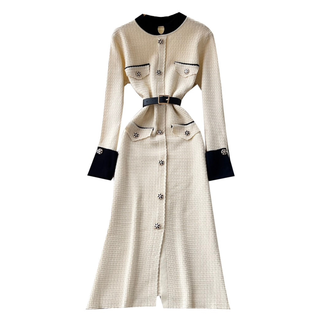 French Style Sweater Dress with Belt