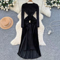 Niche Knotted Black Velvet Dress