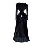 Niche Knotted Black Velvet Dress