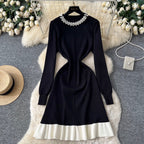 Color-blocking Ruffled Knitted Dress
