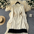 Color-blocking Ruffled Knitted Dress