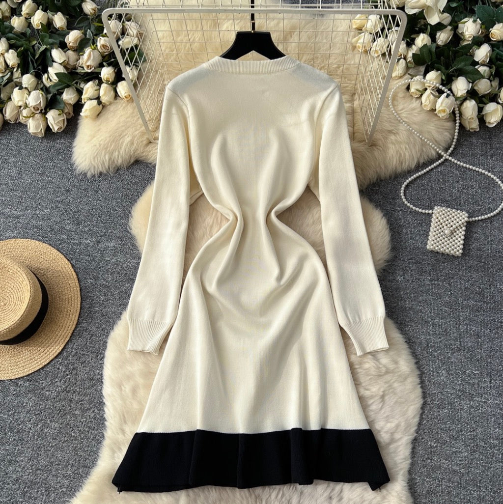 Color-blocking Ruffled Knitted Dress