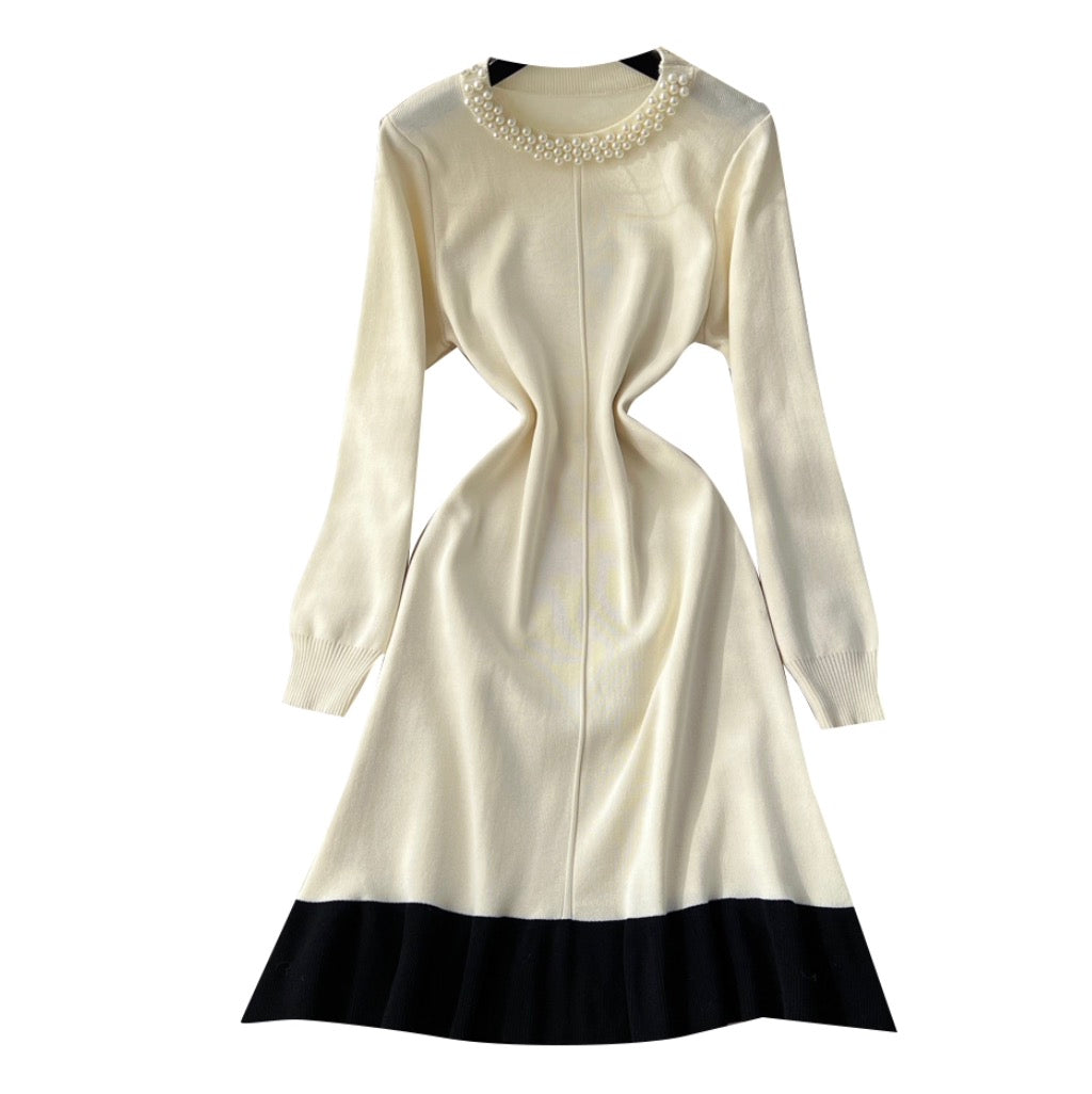Color-blocking Ruffled Knitted Dress